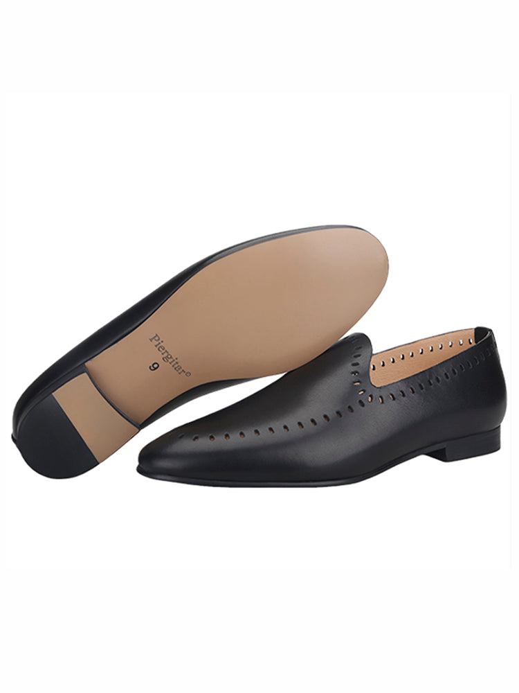 European and American style first-layer calfskin men's classic slip-on loafers with hollow design, summer breathable lazy shoes trend