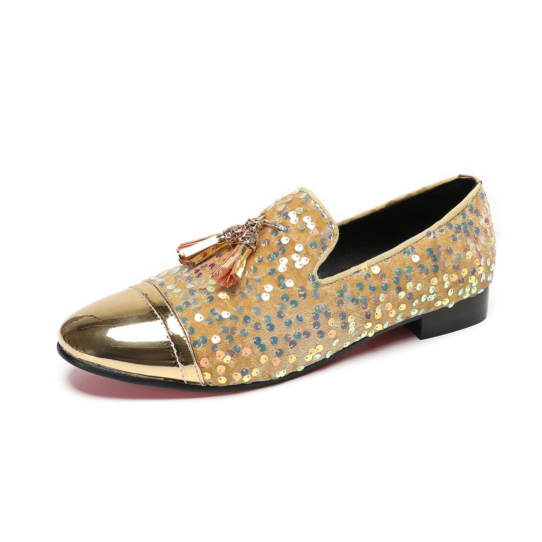Men's Leather Loafers – Rhinestone Detail, Breathable