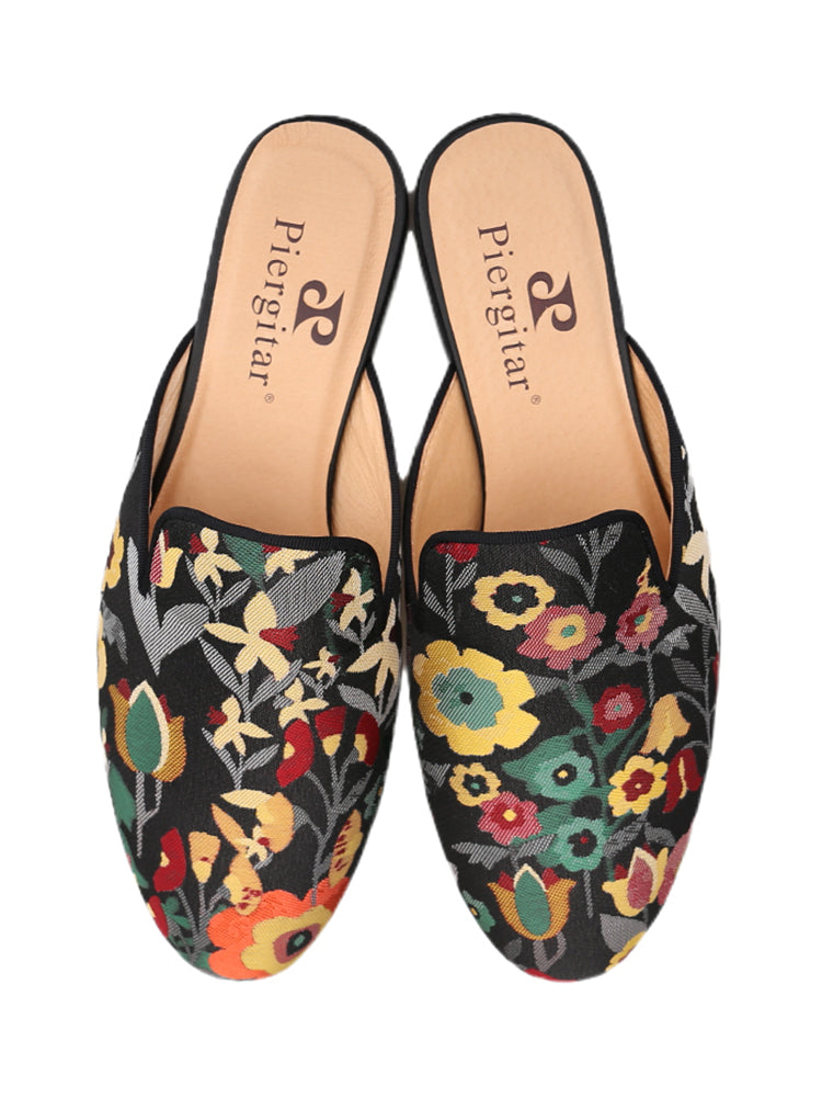 Japanese imported fabrics colorful floral jacquard cloth men's mule shoes breathable leather lining summer toe-toe slippers for men