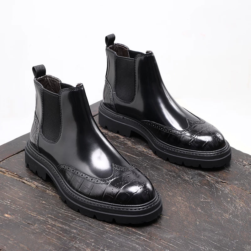 Men's Genuine Leather Chelsea Boots, Thick Sole, British Style