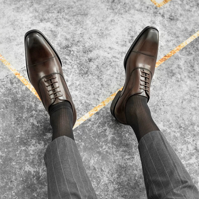 Men's Genuine Leather Oxford Shoes, Handmade, Square Toe