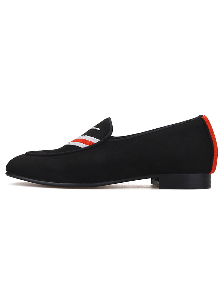 European and American classic embroidered men's suede slip-on loafers trendy party wedding banquet slip-on smoking shoes