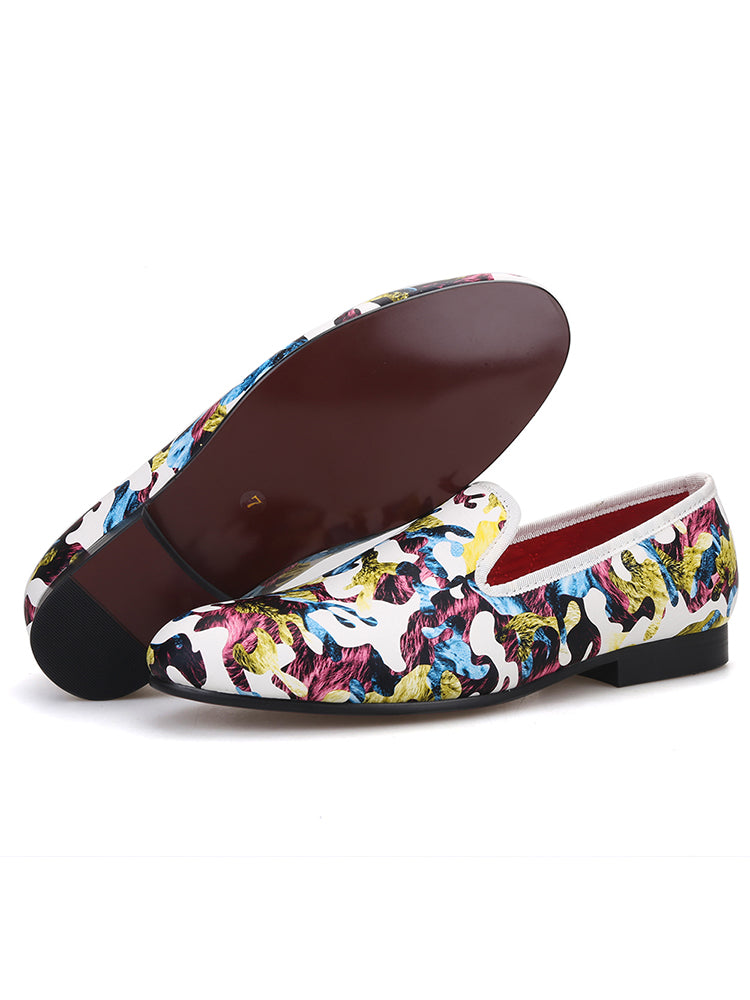 New men's hand-painted camouflage color-blocked loafers, trendy European and American set-foot smoking shoes, low-cut single shoes for men