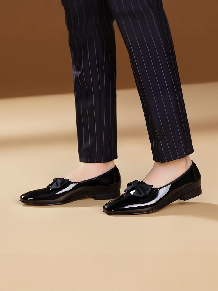 PIERGITAR European and American wedding style men's loafers handmade bow tie with real leather formal fashion shoes