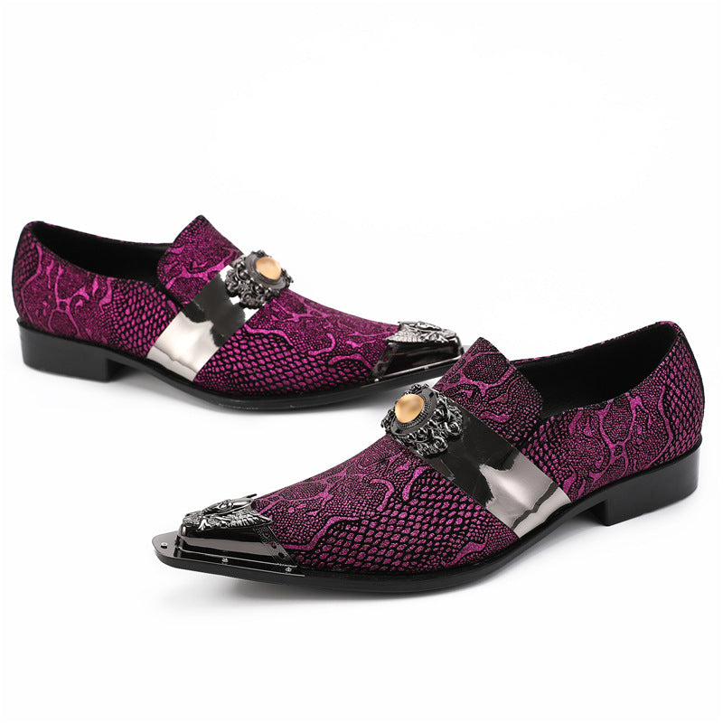 Men's Red Shoes – Pointed Toe, Crocodile Pattern – Style 45