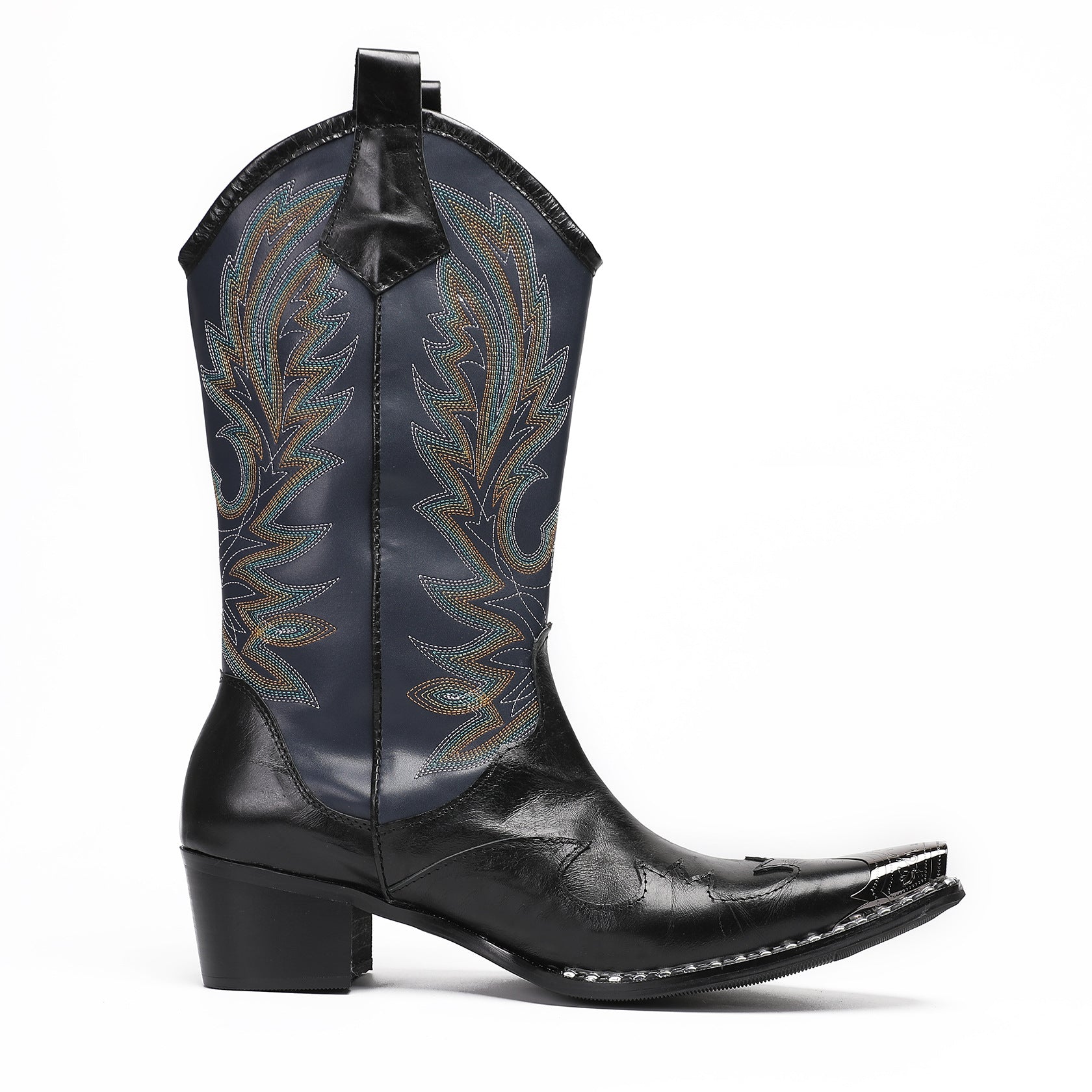 Men's Leather Boots – Embroidered, Retro – Style 211