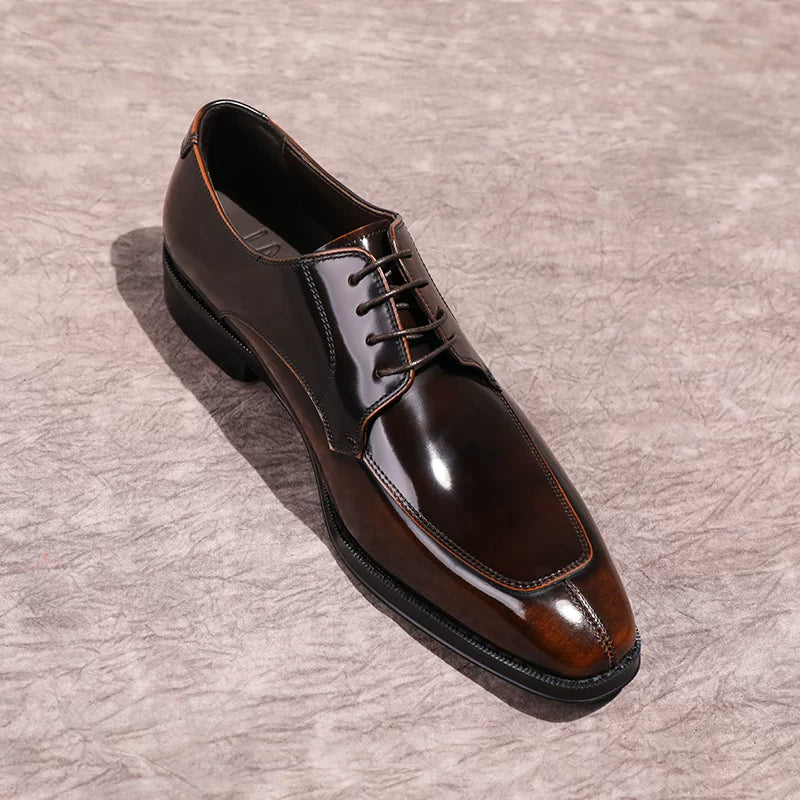 Men's Genuine Leather Derby Shoes, Handmade, Glossy