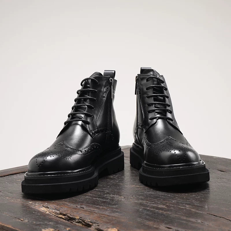 Men's Genuine Leather Martin Boots, Height Increasing, Thick Sole