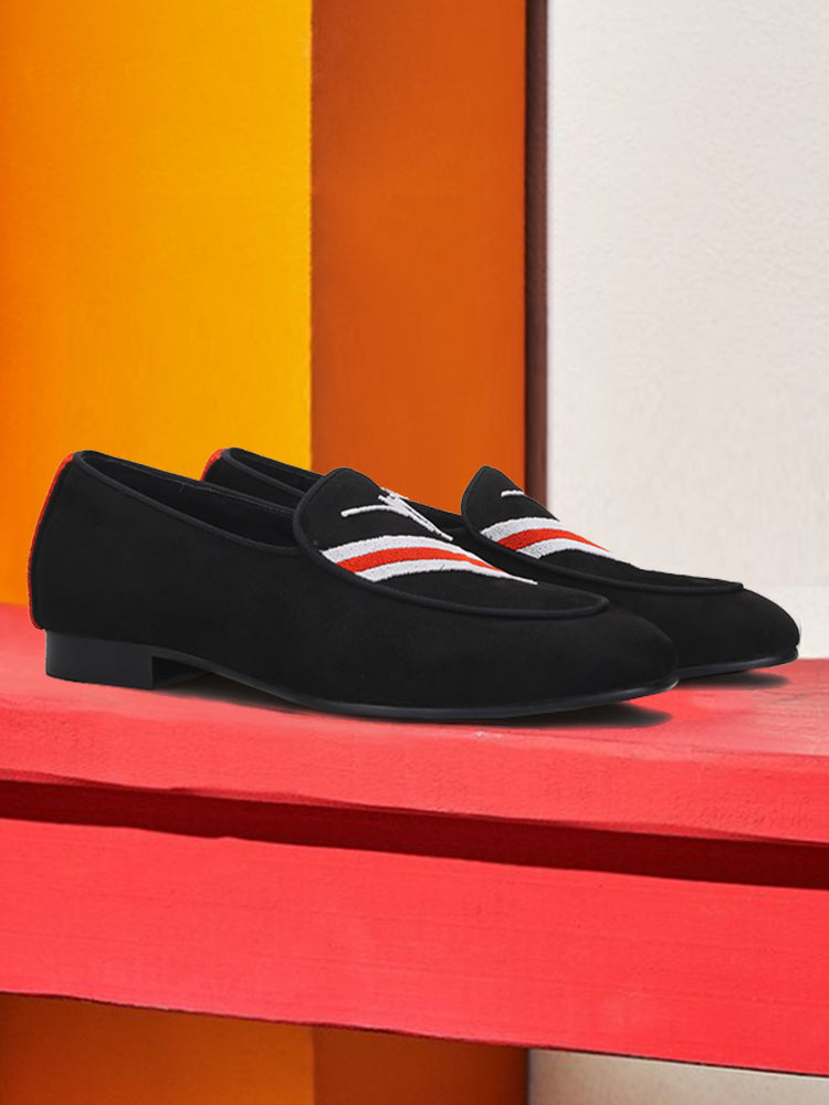 European and American classic embroidered men's suede slip-on loafers trendy party wedding banquet slip-on smoking shoes