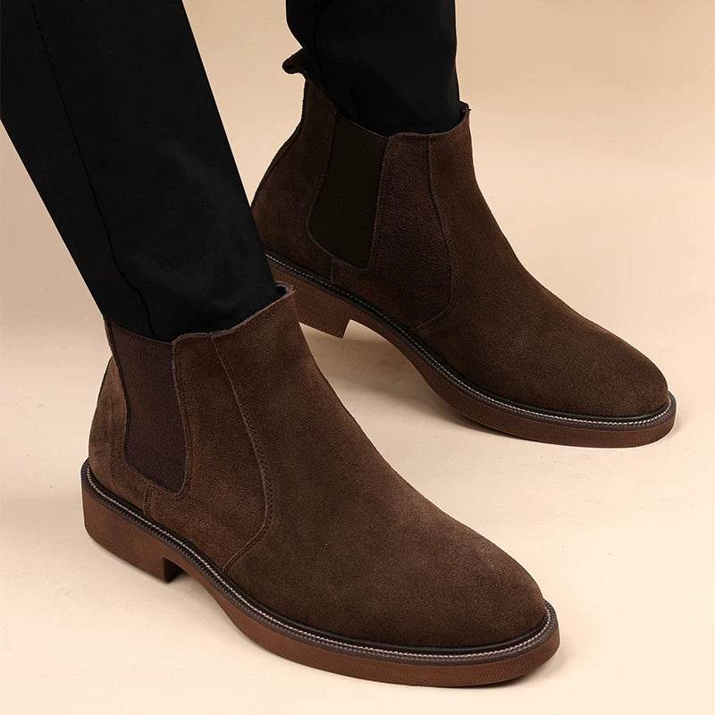 Men's Brown Genuine Leather Martin Boots, Soft Sole, British Style
