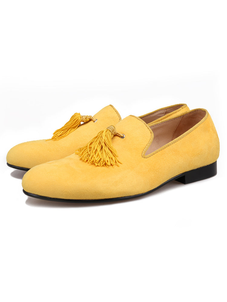 New six-color men's handmade suede loafers European and American style party tassel slip-on yuppie shoes smoking shoes