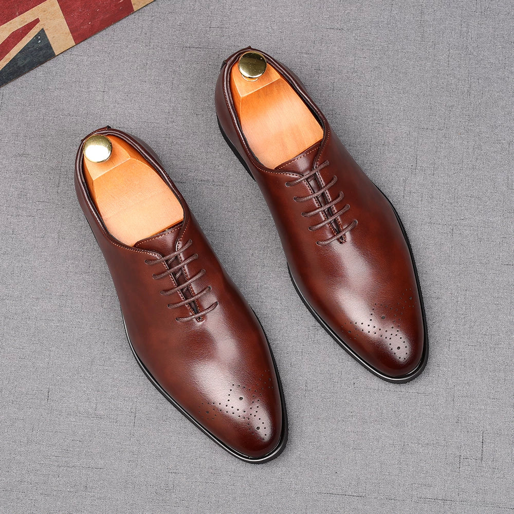 Men's Brown Derby Shoes, Pointed Toe, British Style