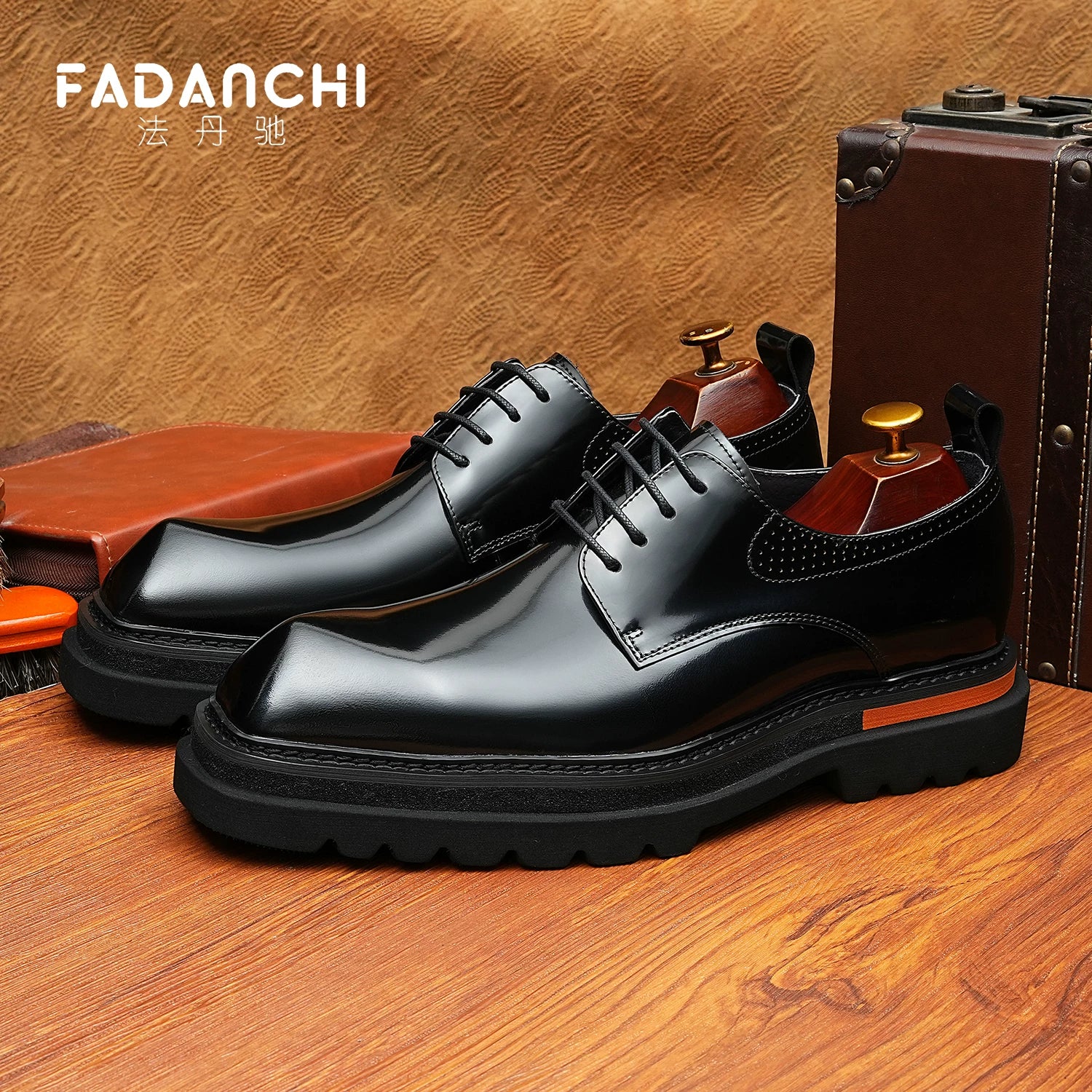 Men's Genuine Leather Derby Shoes, Glossy, Business