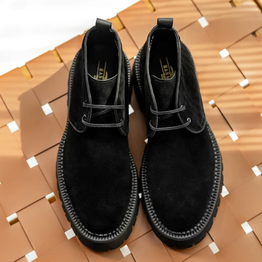Men's Genuine Leather Martin Boots, Height Increasing, Thick Sole