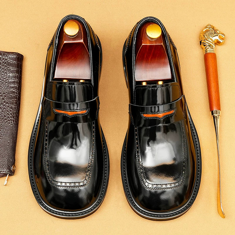 Men's Genuine Leather Loafers, Patent Leather, Slip-On