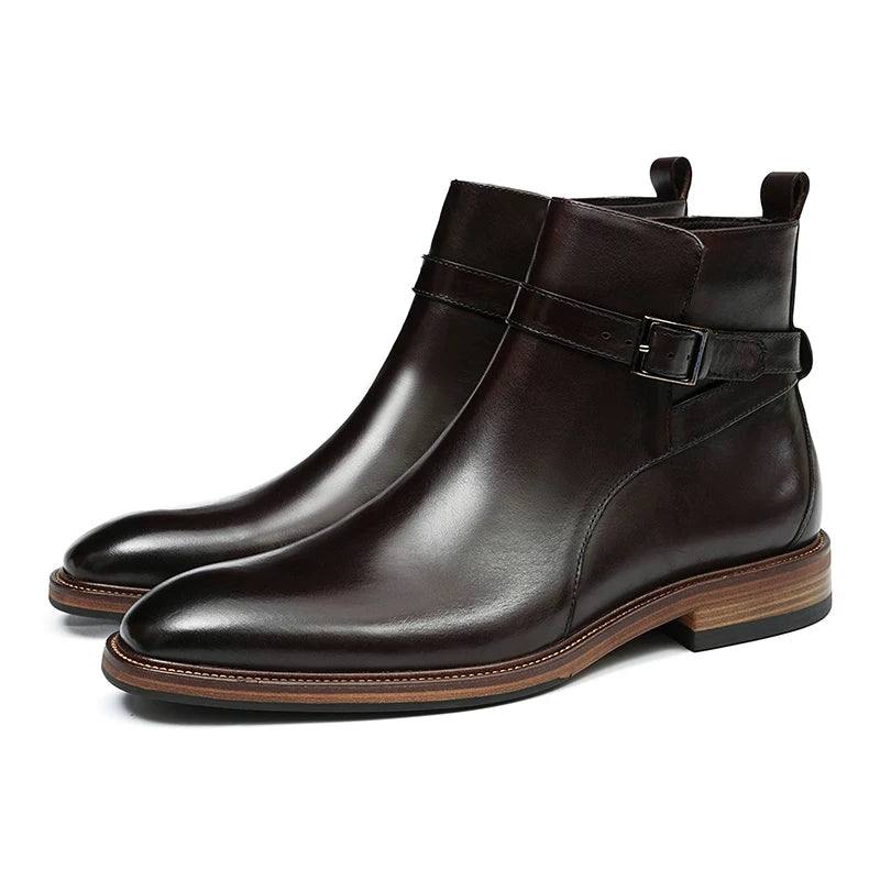 Men's Genuine Leather Martin Boots, Height Increasing, Thick Sole