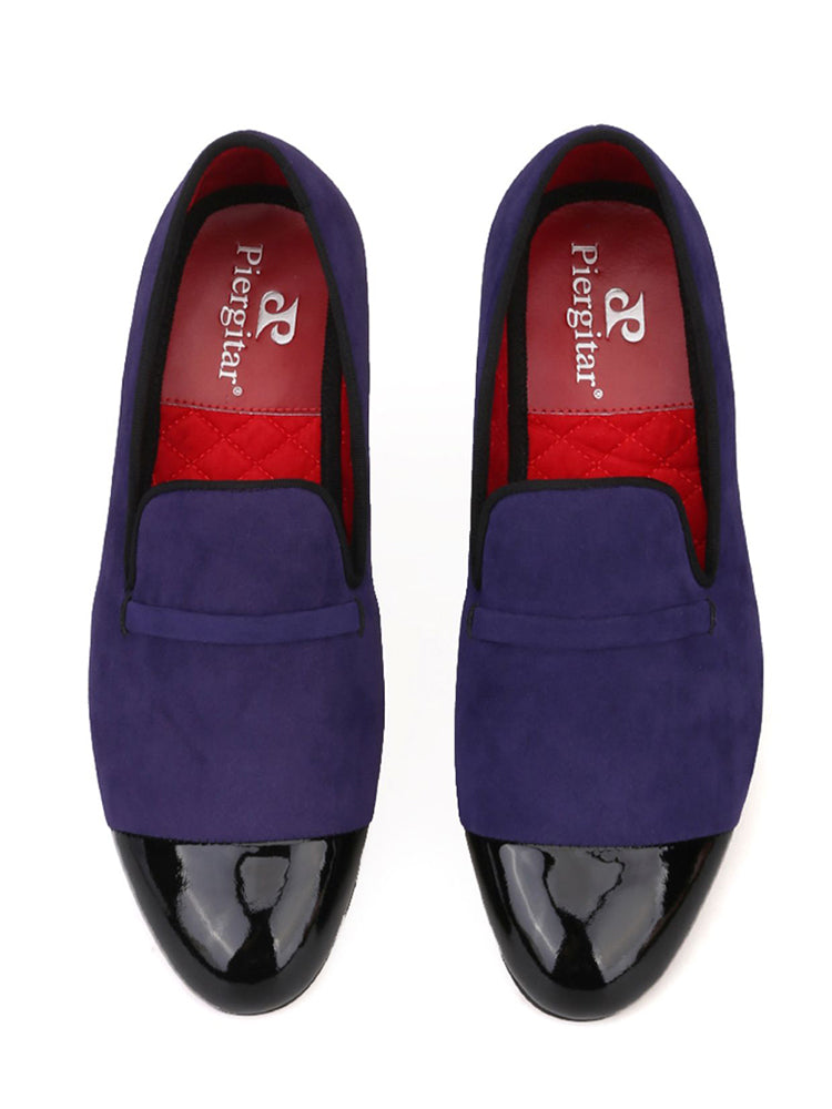 New front patent leather toe and imported velvet European and American trendy loafers handmade casual slip-on men's shoes