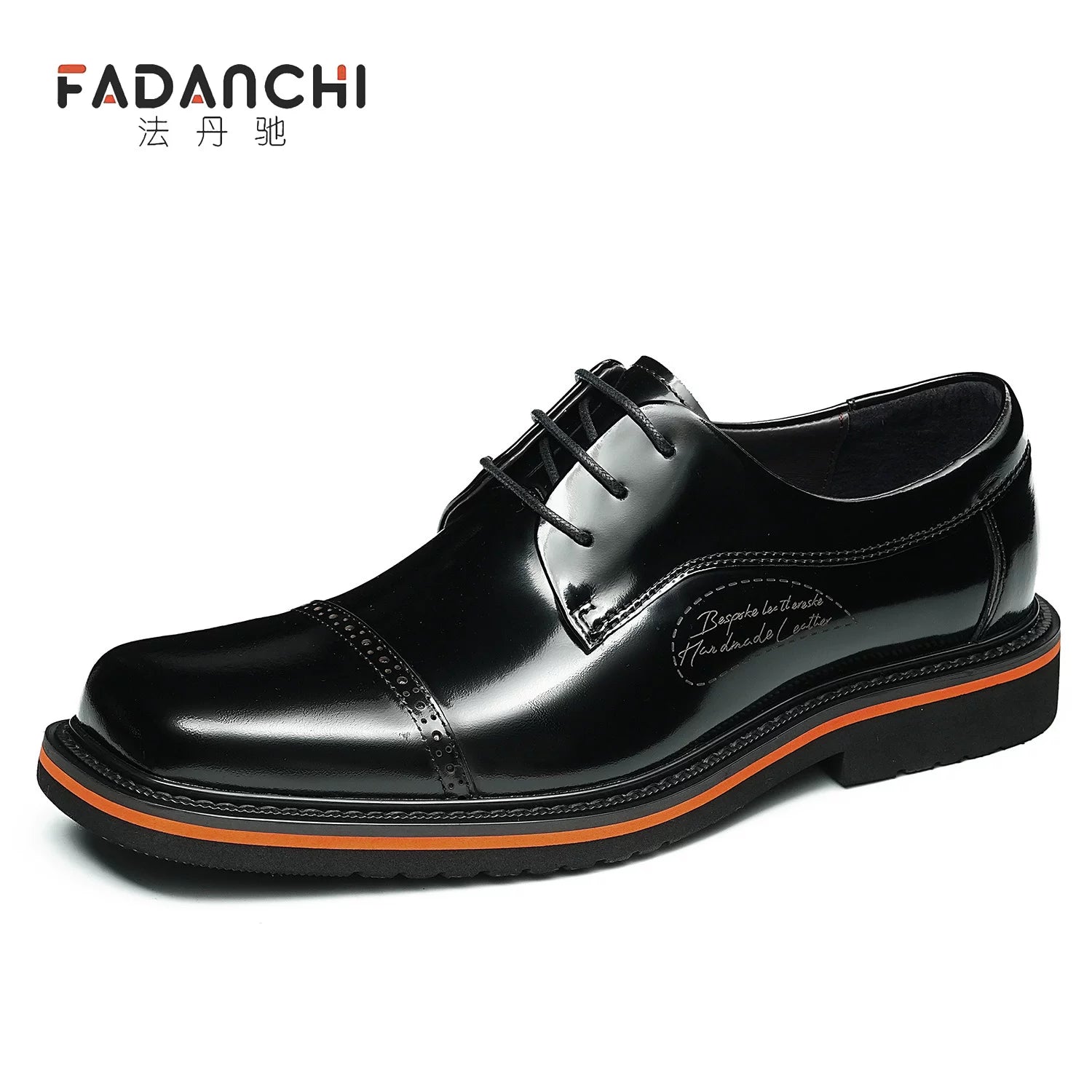 Men's Genuine Leather Derby Shoes, Square Toe, Glossy