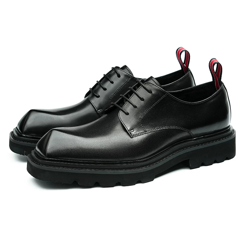 Men's Genuine Leather Derby Shoes, Height Increasing, Thick Sole