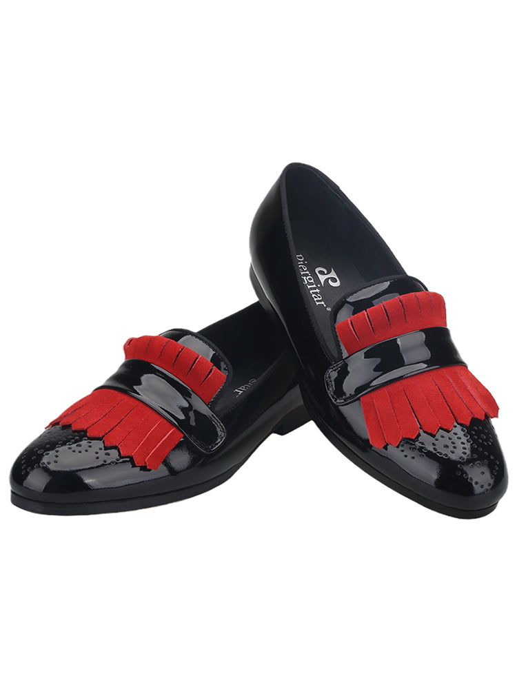 Mix and match first-layer cowhide patent leather and nubuck leather men's slip-on loafers British style formal smoking shoes
