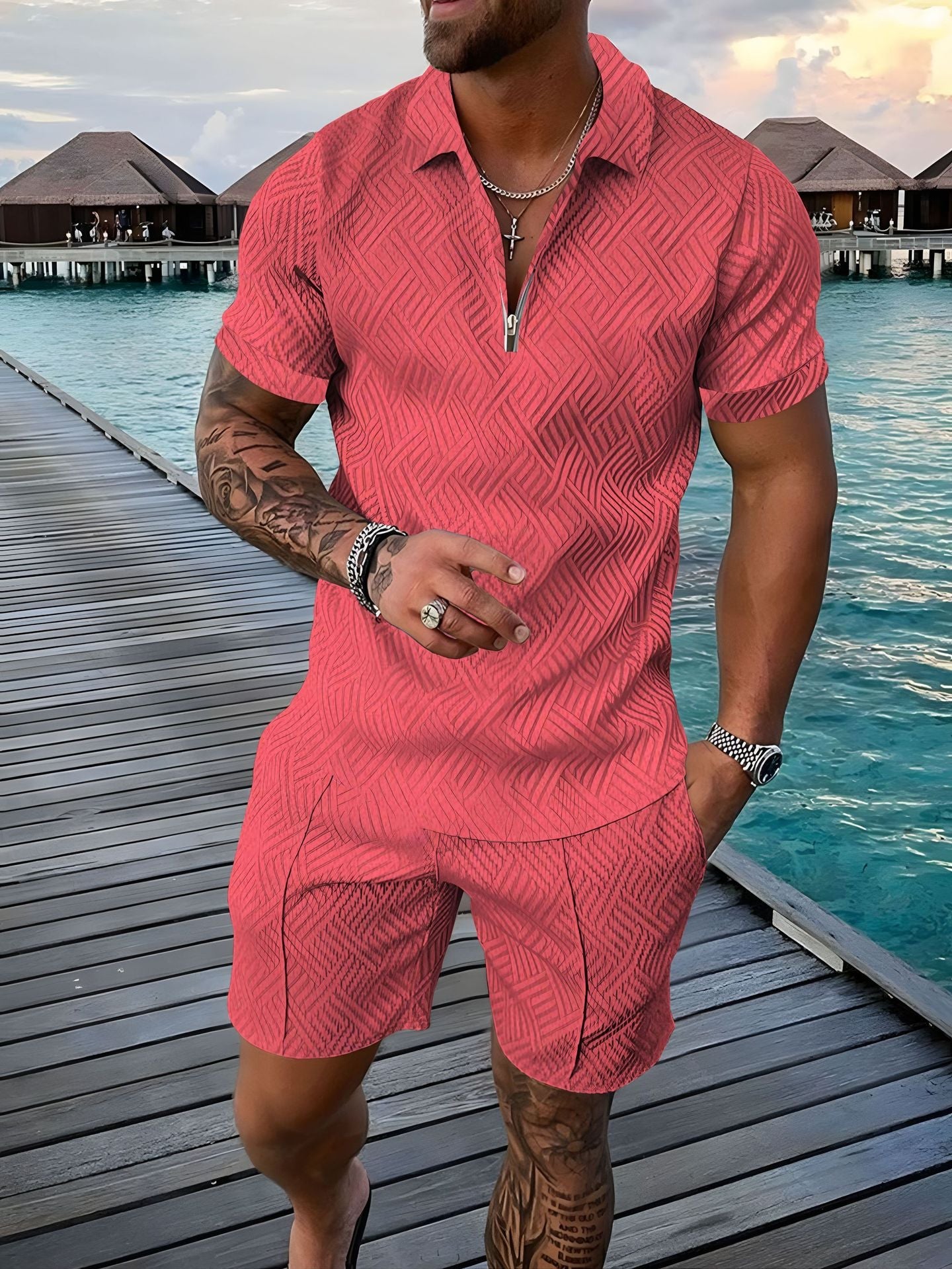 2024 European and American cross-border new men 3 solid color POLO shirt suit lapel short sleeve pullover casual men