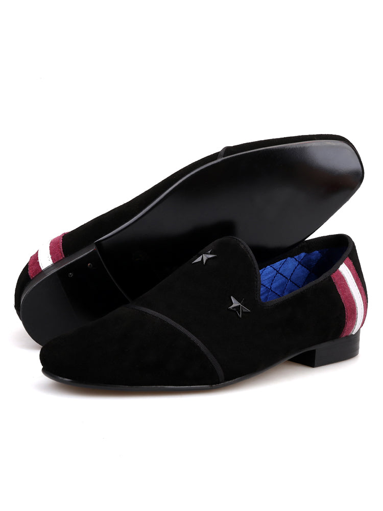 European and American star trend frosted cowhide men's loafers handmade metal five-pointed star slip-on smoking shoes