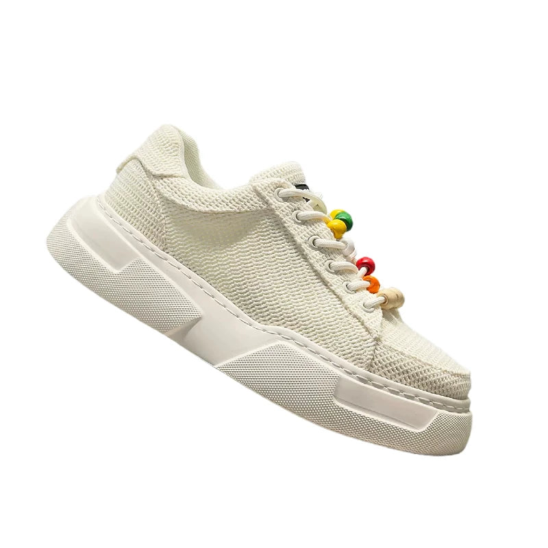 Men's Breathable Low-Top Canvas Trendy White Sneakers 2026 Summer New