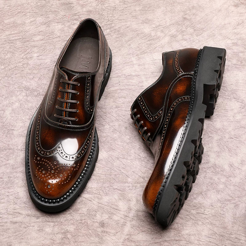 Men's Genuine Leather Oxford Shoes, Thick Sole, Glossy