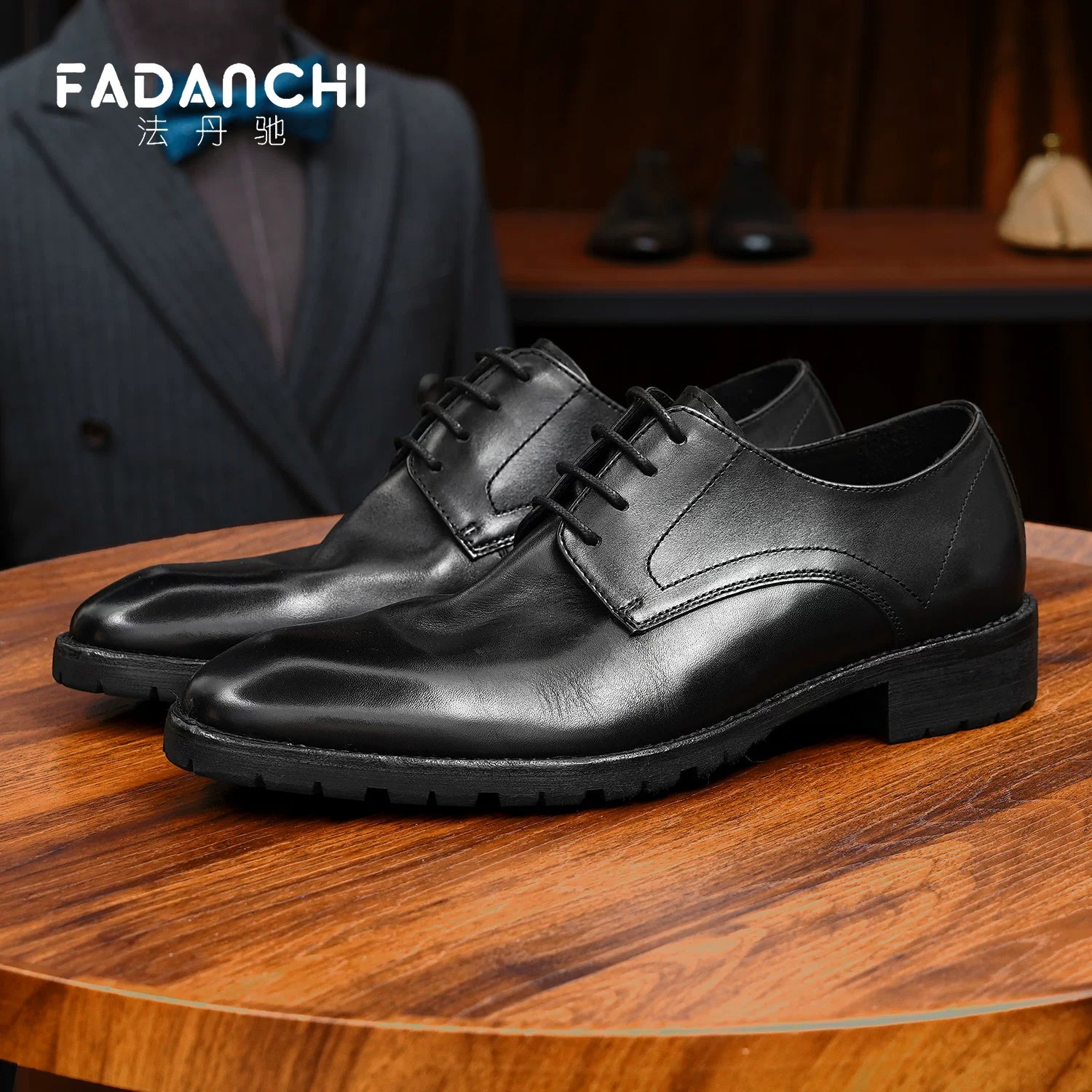 Men's Genuine Leather Derby Shoes, Handmade, Business
