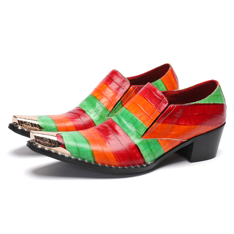 Men's Red Leather Loafers – British Style, Height Increasing