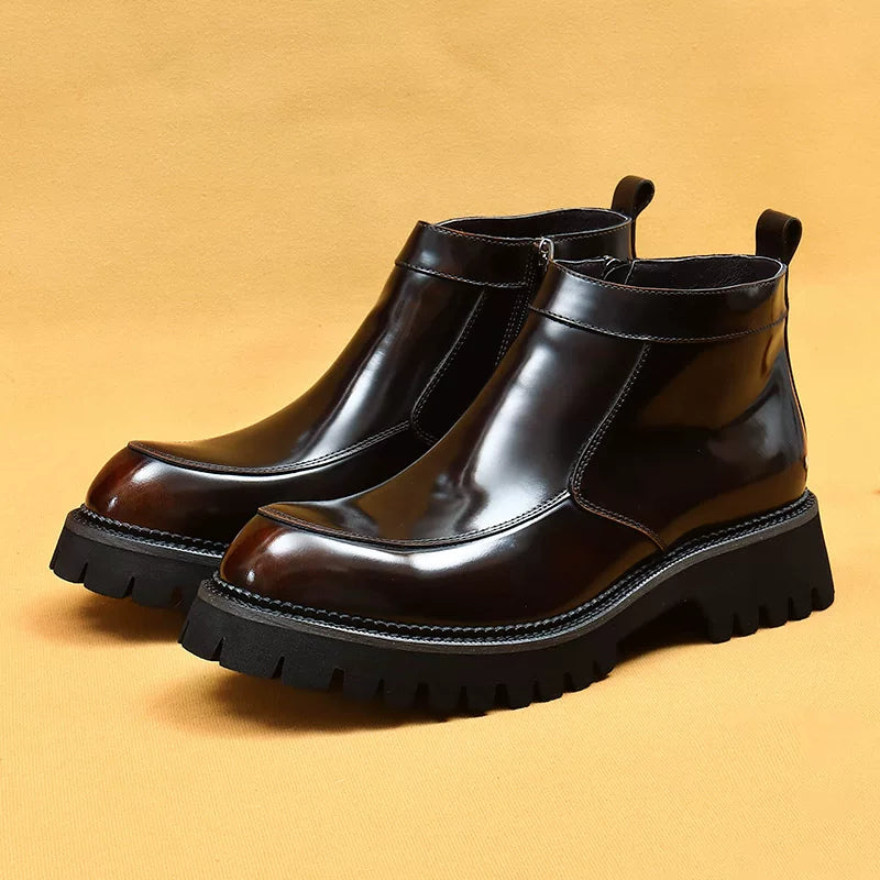 Men's Genuine Leather Martin Boots, Height Increasing, Thick Sole