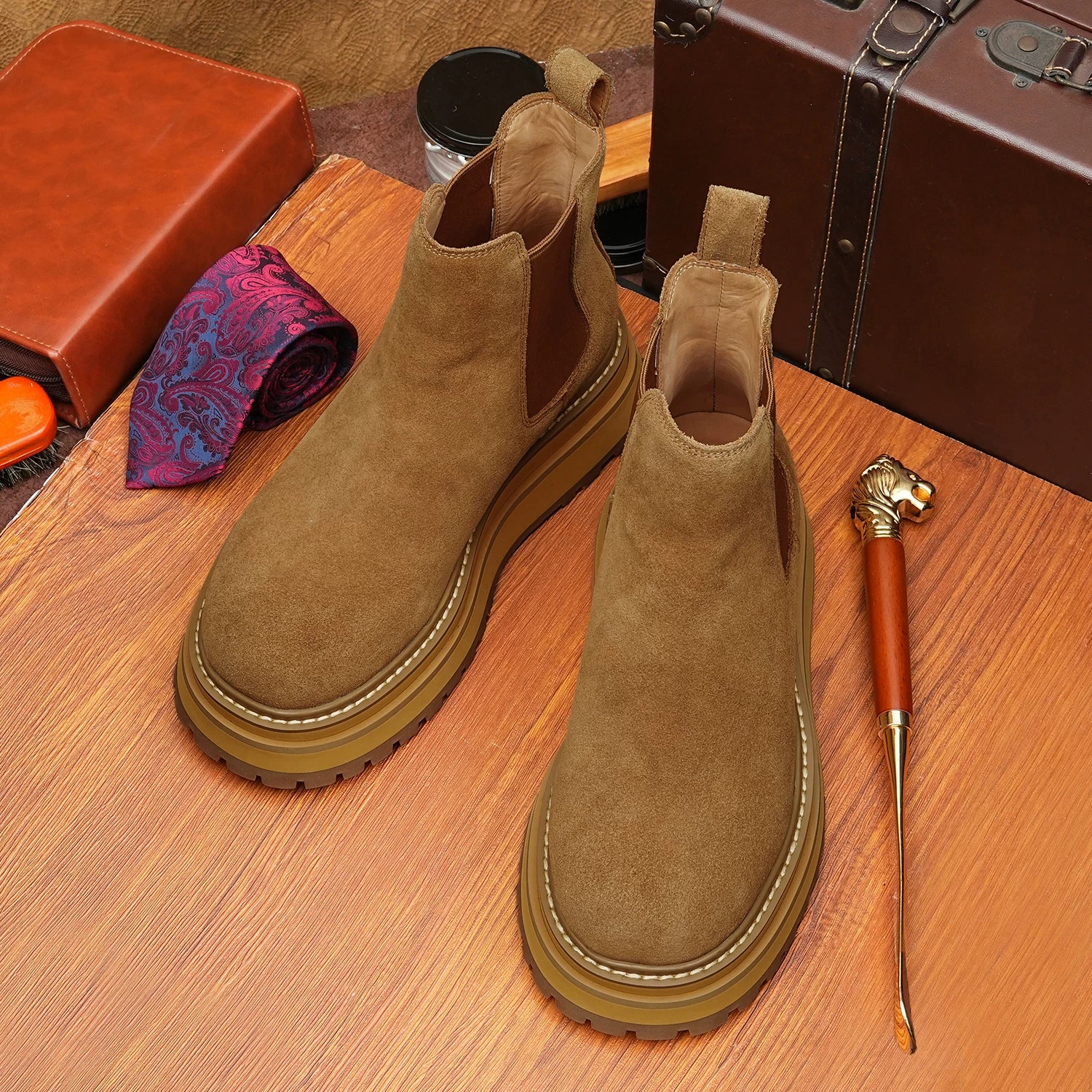 Men's Genuine Leather Martin Boots, Height Increasing, Thick Sole
