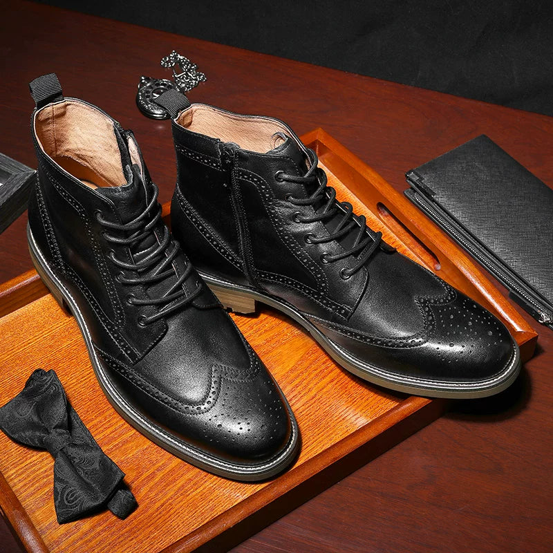 Men's Genuine Leather Martin Boots, British Style, Brogue