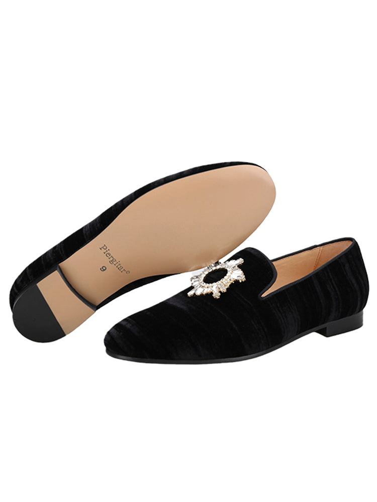 New imported gold diamond velvet men's slip-on loafers handmade rhinestone buckle casual formal shoes wedding party