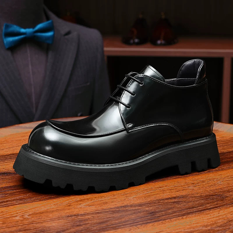 Men's Genuine Leather Martin Boots, Height Increasing, Thick Sole