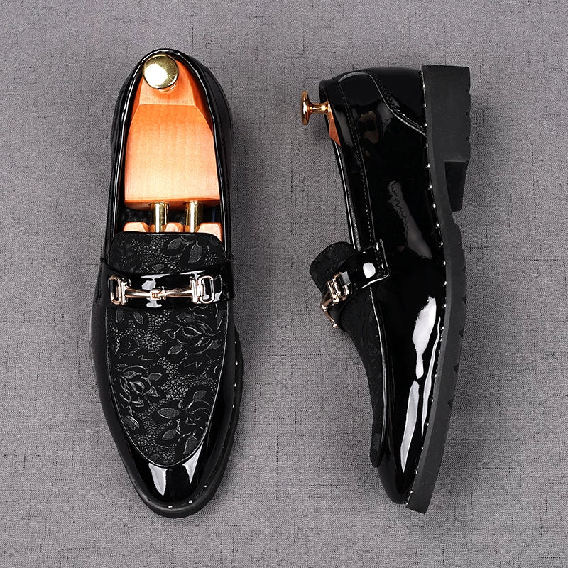 Men's Patent Leather Loafers, Height Increasing, Pointed Toe