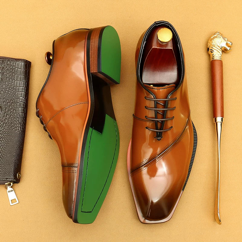 Men's Brown Genuine Leather Leather Shoes, Patent Leather, Glossy