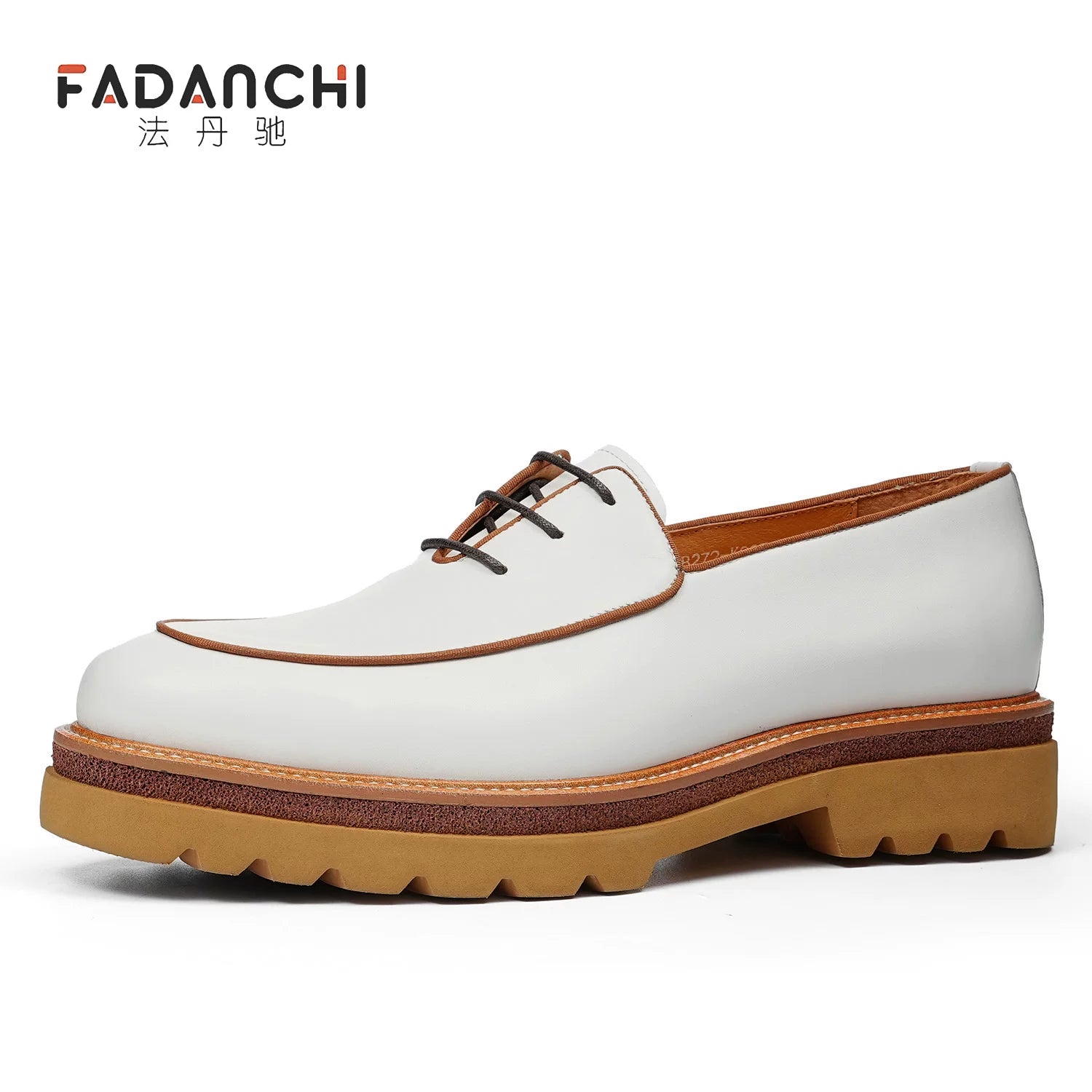 Men's White Genuine Leather Leather Shoes, Height Increasing, Thick Sole