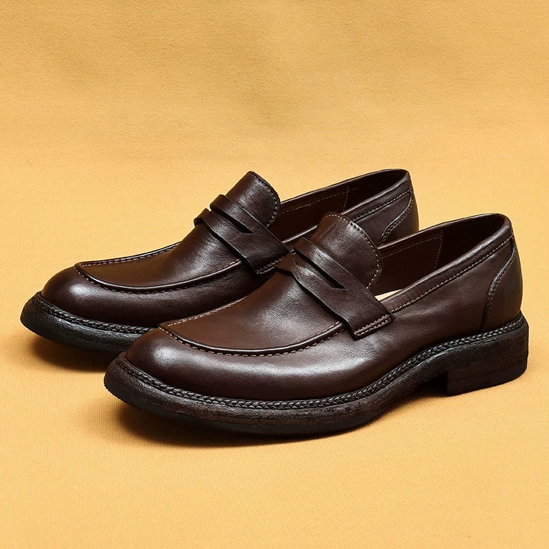 Men's Genuine Leather Loafers, Slip-On, British Style