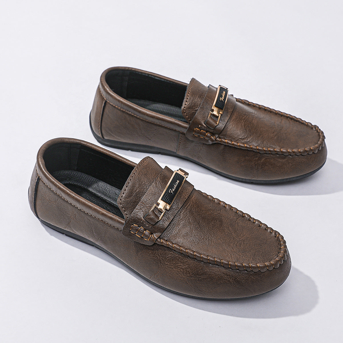 Round head soft sole comfortable men's color trendy single shoes British spring men's one-pedal Doudou loafers men's shoes