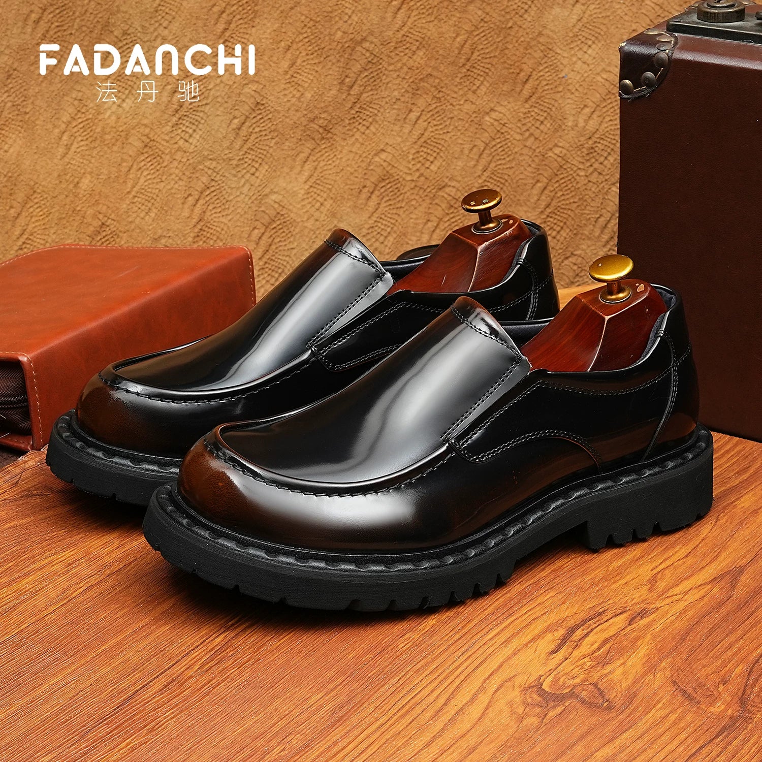 Men's Genuine Leather Loafers, Patent Leather, Slip-On