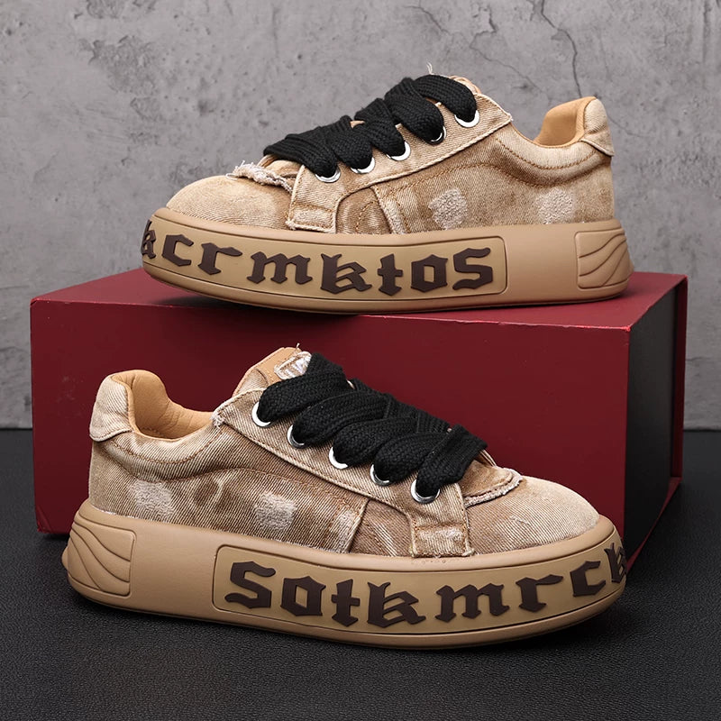 Men's Canvas Shoes, Height Increasing, Thick Sole