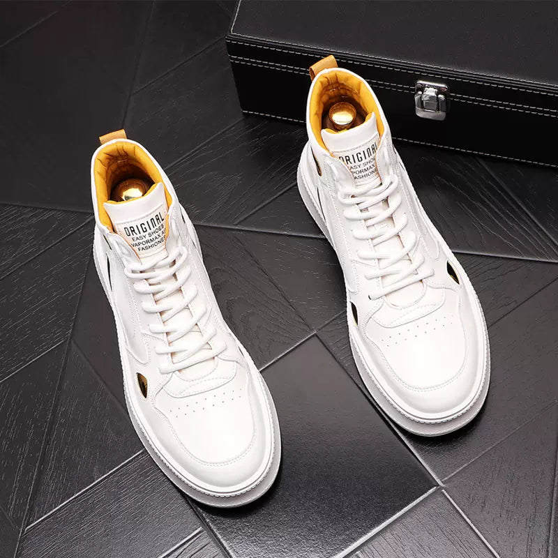 Men's Height-Increasing High-Top White Ankle Boots Casual New