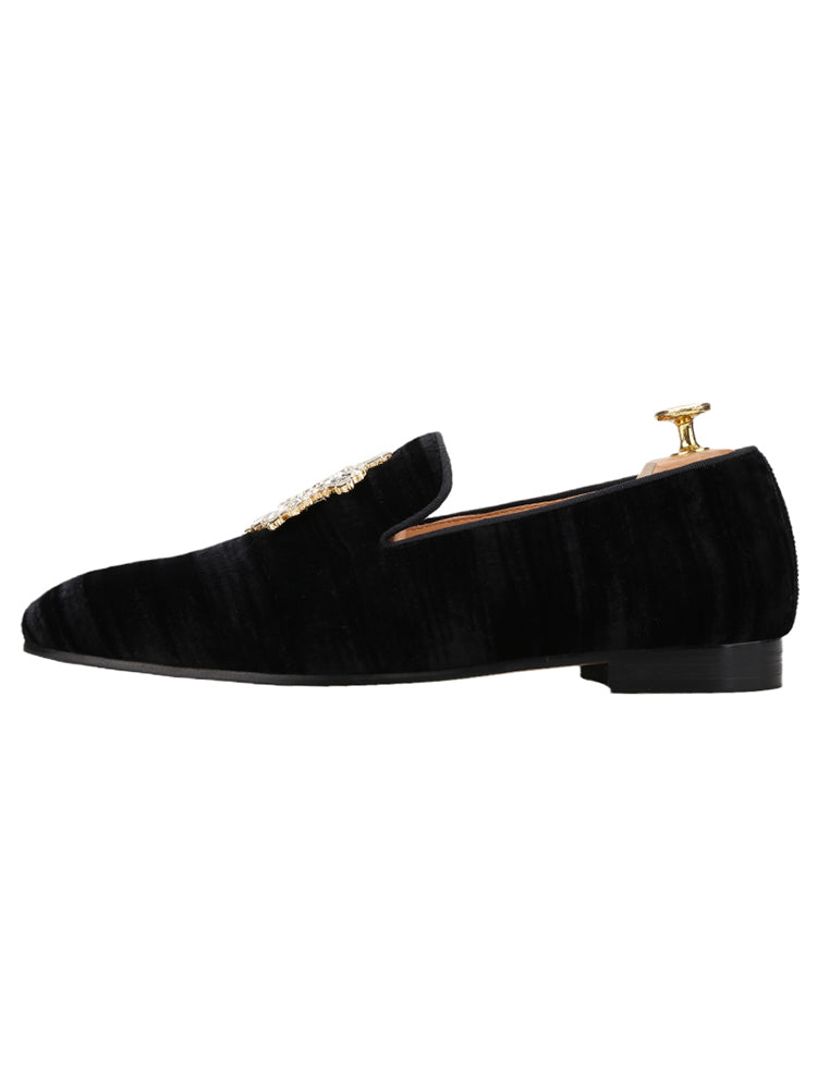 New imported gold diamond velvet men's slip-on loafers handmade rhinestone buckle casual formal shoes wedding party