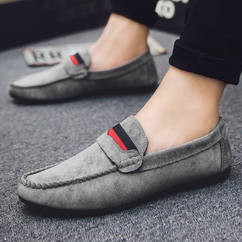 Leather soft leather soft bottom red casual men's British style work loafer beanie shoes soft leather shoes Internet celebrities