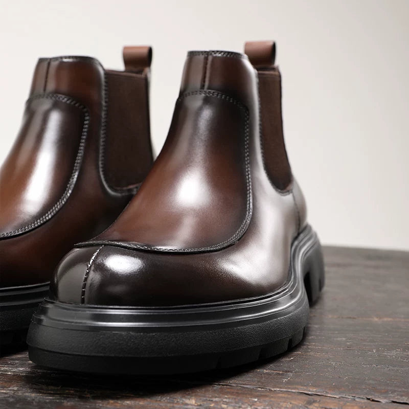 Men's Genuine Leather Chelsea Boots, Height Increasing, Thick Sole