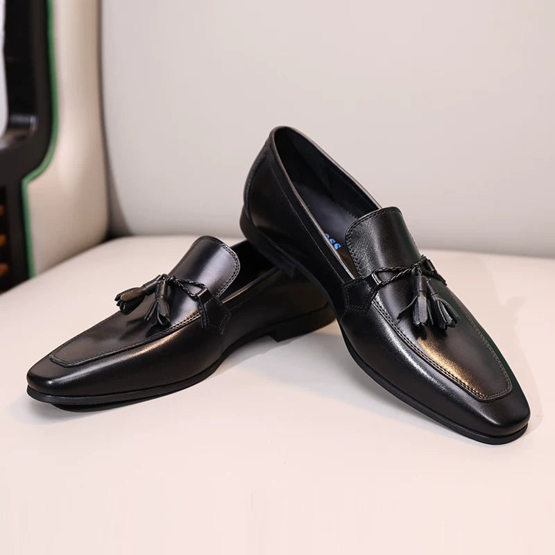 Men's Genuine Leather Loafers, Square Toe, Slip-On