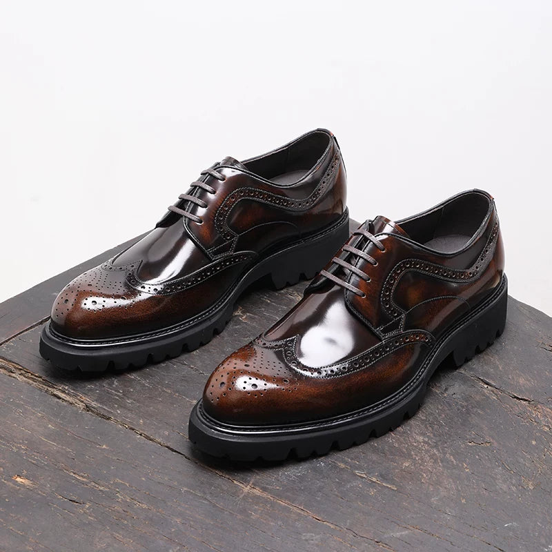 Men's Genuine Leather Derby Shoes, Height Increasing, Thick Sole