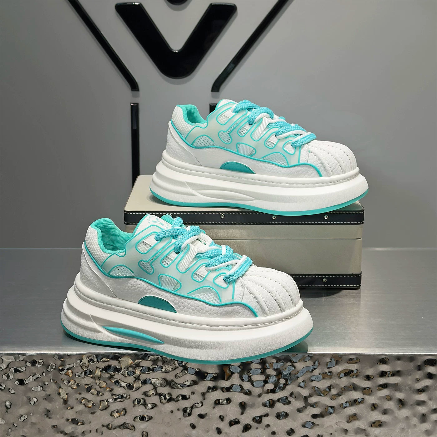Men's Height-Increasing Platform Breathable Low-Top Shell-Toe Puffy Sneakers Summer New
