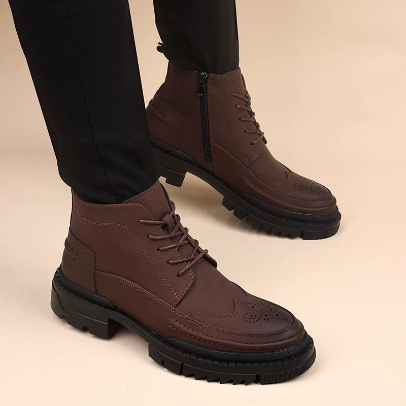 Men's Genuine Leather Martin Boots, Height Increasing, Thick Sole